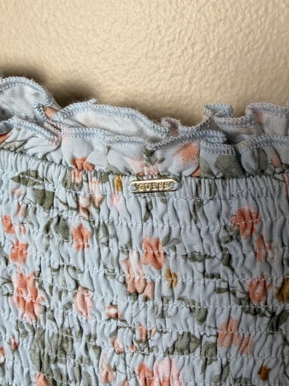 Guess Off-Shoulder Floral Wide-Leg Jumpsuit in White and Pastel - Picture 6 of 10
